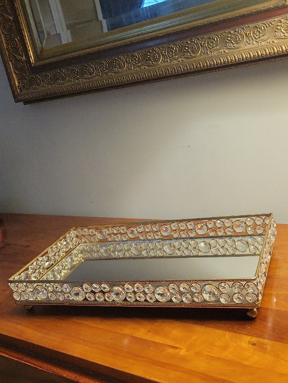 Crystal Accent Tray - Gold  Mirrored   Dresser/Bath Large Vanity Tray